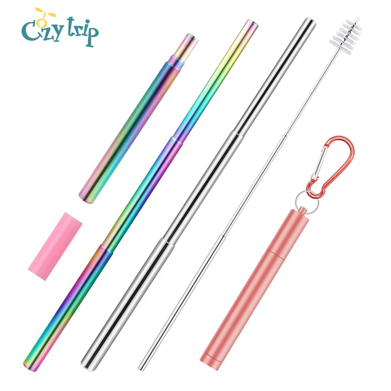 

Collapsible Straws Telescopic Stainless Steel Straw Travel Portable BPA Free Drinking Straw with Cleaning Brush for Coffee Juice