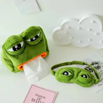 

Creative Cartoon Tissue Box Goggles Cover Paper Dispenser Sad Frog Plush Tissues Case Sleep Eye Mask Home Decoration Funny Gift
