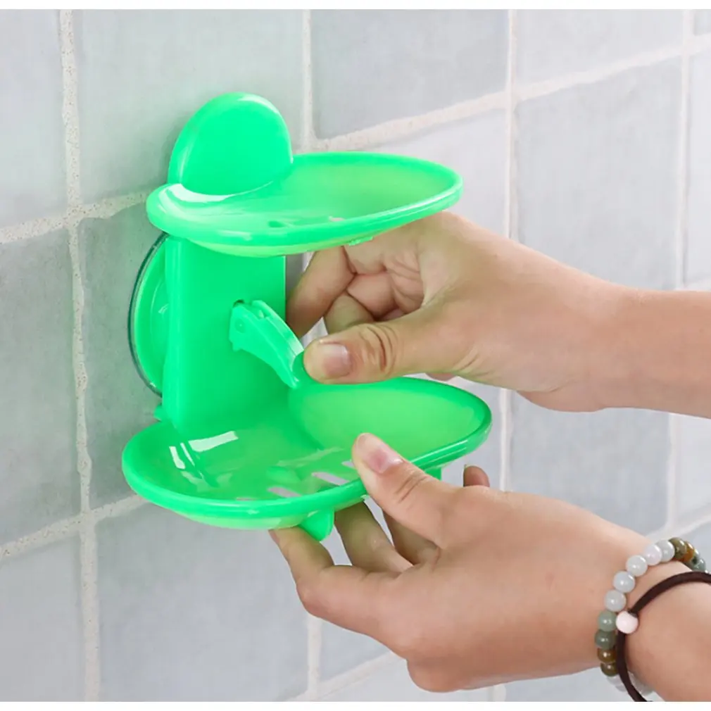 

Fashionable Double Layers Home Bathroom Soap Dishes Holder Rack Strong Suction Cup Type Soap Basket Tray Organizer