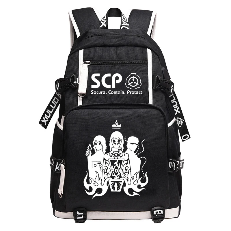 SCP Foundation рюкзак черный рюкзак мультфильм школьные сумки для подростков дети SCP путешествия рюкзак USB ноутбук сумки через плечо - Цвет: 10