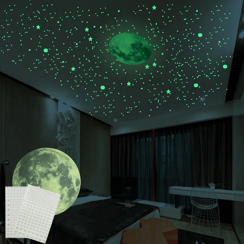 DIY Fluorescent Luminous wall stickers stars and moon 206 pcs 