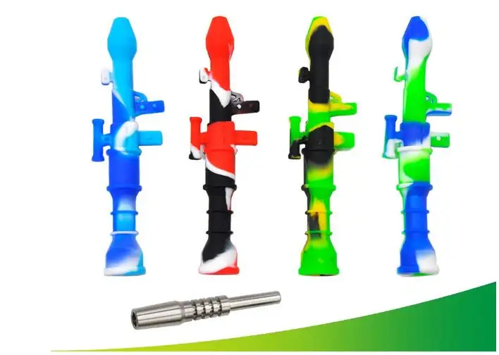 1pc Creative Silicone Smoking Pipe 10MM Necta Water Pipe with Titanium Nail Oil Rigs Collector Clearance Travel Tobacco Pipes