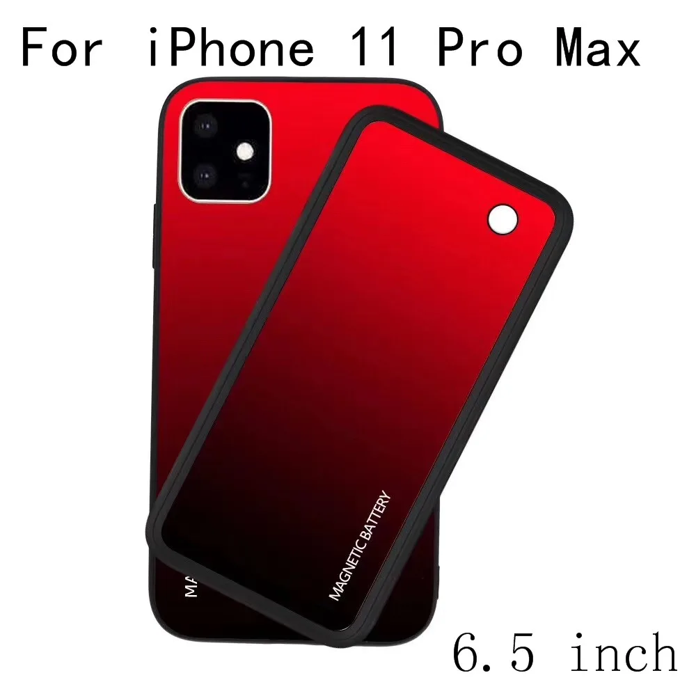 Для iPhone 11 Pro Max Беспроводная Магнитная батарея зарядное устройство чехол тонкий закаленное стекло ударопрочный внешний аккумулятор i11 зарядный чехол - Цвет: i11 Pro Max-Red