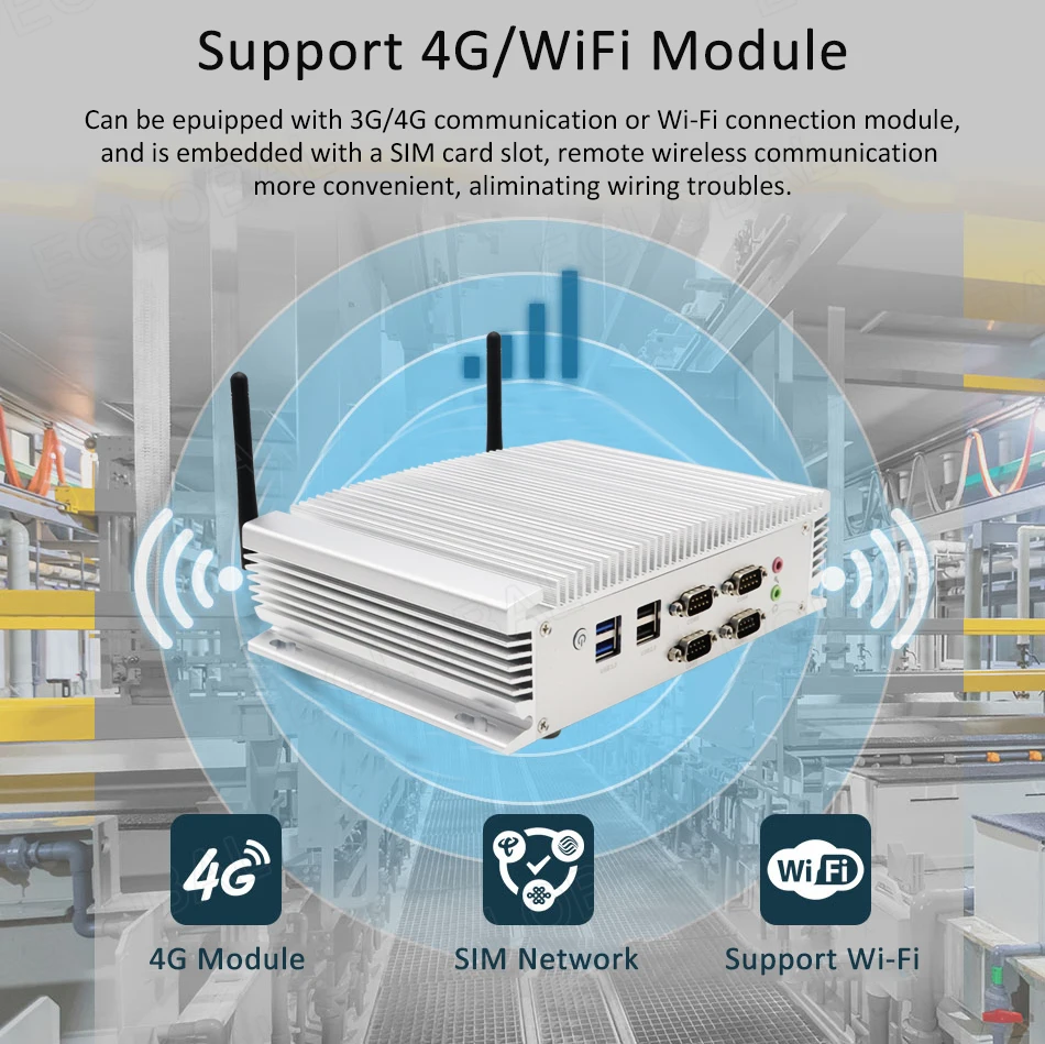 Eglobal Industrial Fanless Mini PC with Intel I5-6360u, I7 10510U, 2 LANs, 2 COM, 24/7 Working, Micro Computer, Linux, 4G SIM, WIFI, VGA, HDMI Description Image.This Product Can Be Found With The Tag Names Cheap Mini PC, Computer Office, High Quality Computer Office, Mini pc