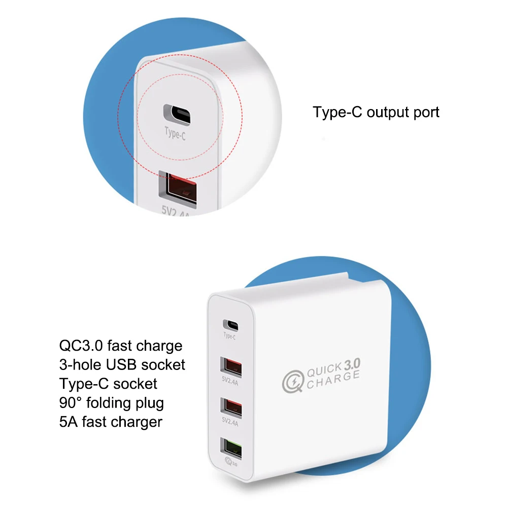 Multi Quick Charger PD Type C USB Charger for Samsung iPhone Tablet QC 3.0 Fast Wall Charger US EU Plug Adapter
