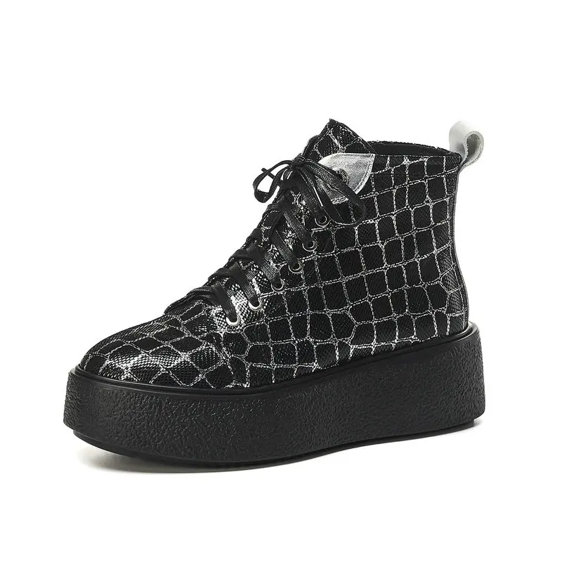 

2019 Boots Women Ankle Boots Round Toe Genuine Leather Autumn Winter Warm Platforms Casual High Quality Shoes Woman