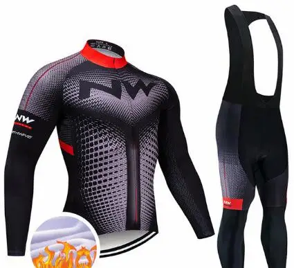 Pro Team NW Велоспорт Джерси 9D Bib набор MTB форма велосипедная одежда мужская зимняя теплая флисовая велосипедная Одежда для велоспорта - Цвет: 1