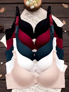 

B Women Sexy Thin Padded Smooth Underwire Deep V Gathered Back Closure Bra Solid Adjustable Wide Shoulder Strap 3/4 Cup Bra