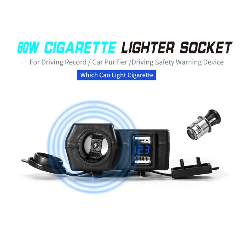 Прикуриватель для мотоциклов Руль Зеркало 5V 2.1A Dual USB Зарядное устройство вольтметр