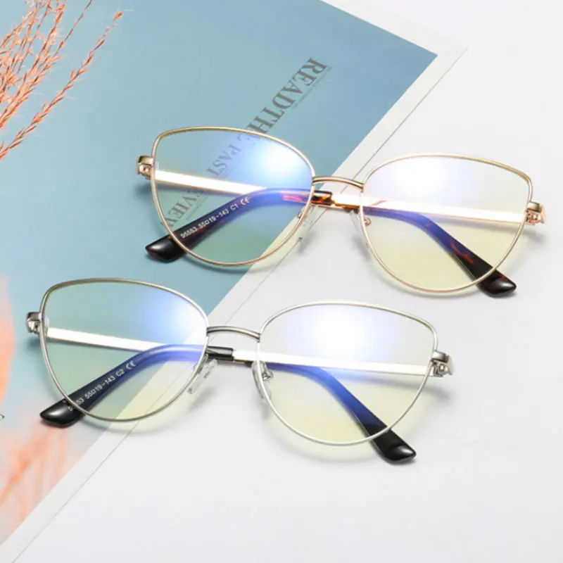 Alloy Eyeglasses Frame for Women Eyewear Full Rim Stylish Cat Eye UV400 Anti-Scratch Dust Proof Anti Radiation Coating Spectacle
