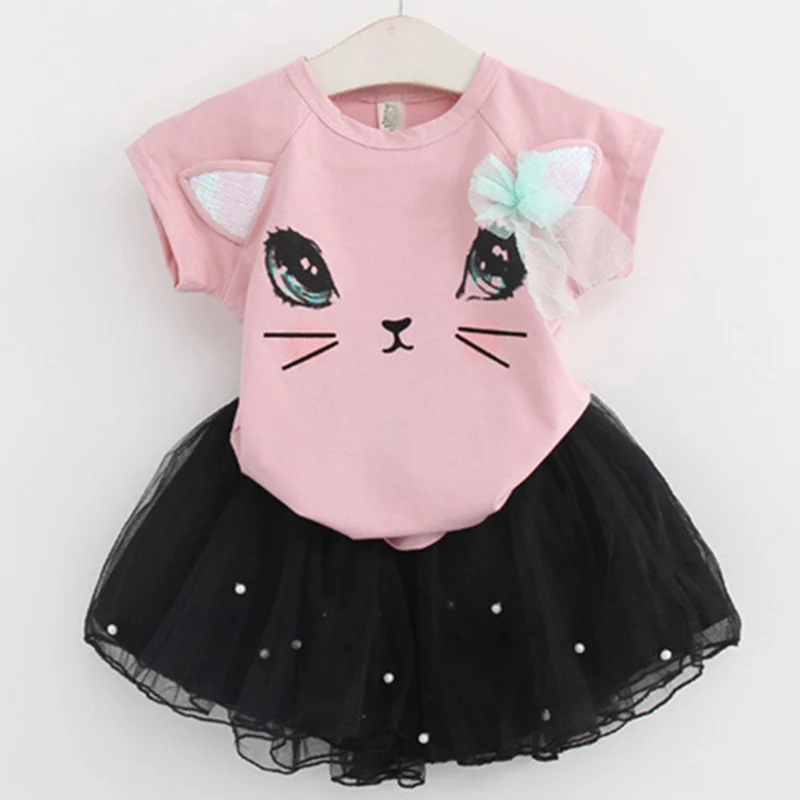 Mayfair Cabin/комплекты одежды с платьем для девочек г. Летняя Милая футболка принцессы для девочек+ газовое платье комплект из 2 предметов, детская одежда, От 3 до 8 лет - Цвет: AZ231 Pink