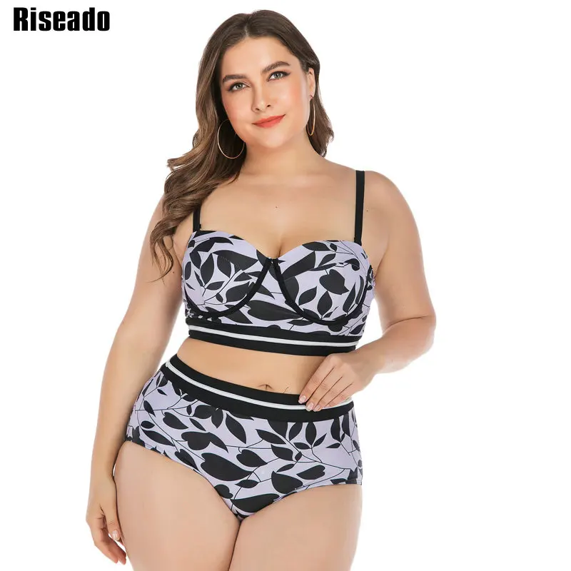 

Riseado New Leaf Printing Swimwear Women Push Up Bikini Set High Waisted Large Size Swimsuit Female biquini Bathing Suits