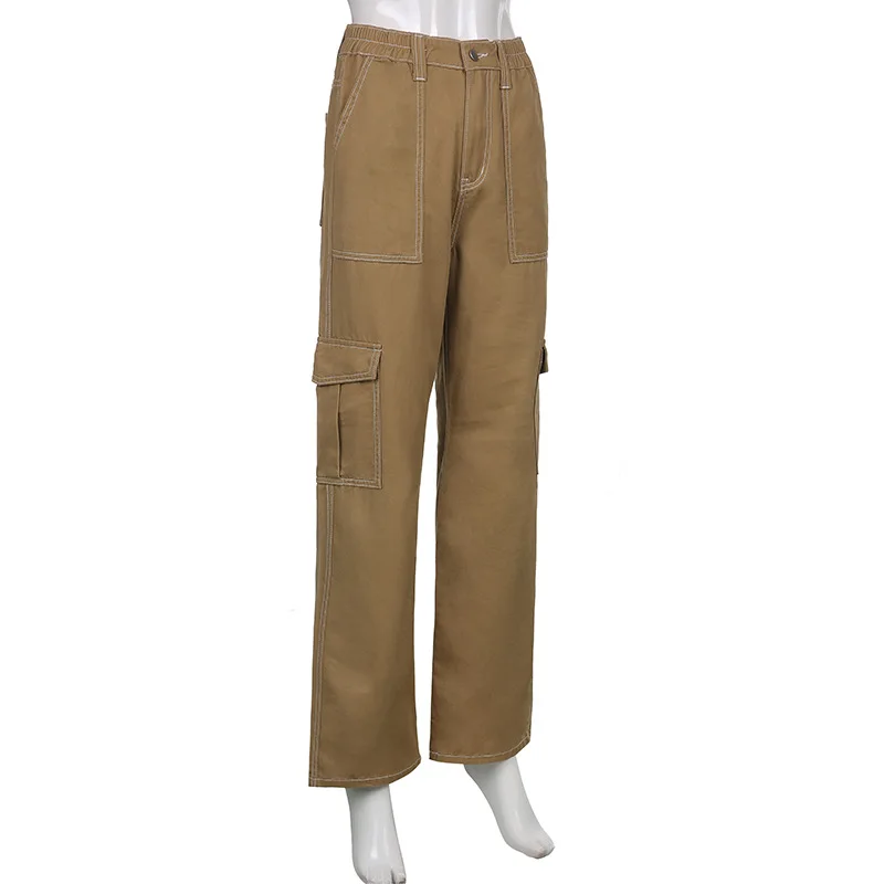 Streetwear Cargo Pants Women Y2K High Waist Flap Pocket Wide Leg Trousers Loose Straight Pants 2022 Fashion Vintage Casual Jeans capris