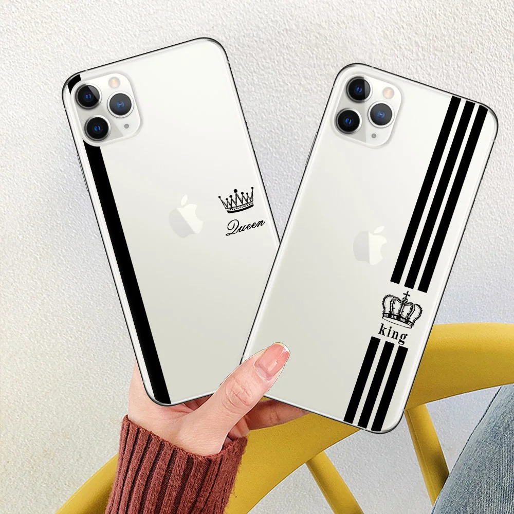 Роскошный Король Королева влюбленные пара чехол для iPhone X XS MAX XR 11 Pro 7 8 6 6s Plus 5S SE