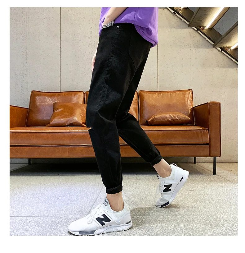 Casual Hole Men Jeans Fashion Slim Ankle Length Denim Pants Solid Jeans Homme Big Size