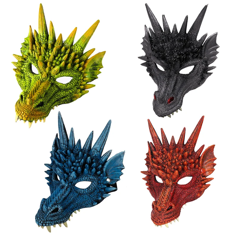 

4D Blue Dragon Mask Half Face Mask Halloween Costume Party Decorations Soft Cosplay Props Scared Halloween Mask For Kids Teens