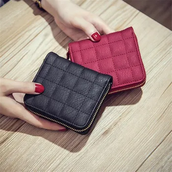 

Fashion Short Wallets Women PU Leather Plaid Purses Nubuck Card Holder Wallet Ladies Small Zipper Wallet With Coin Purse 20#47