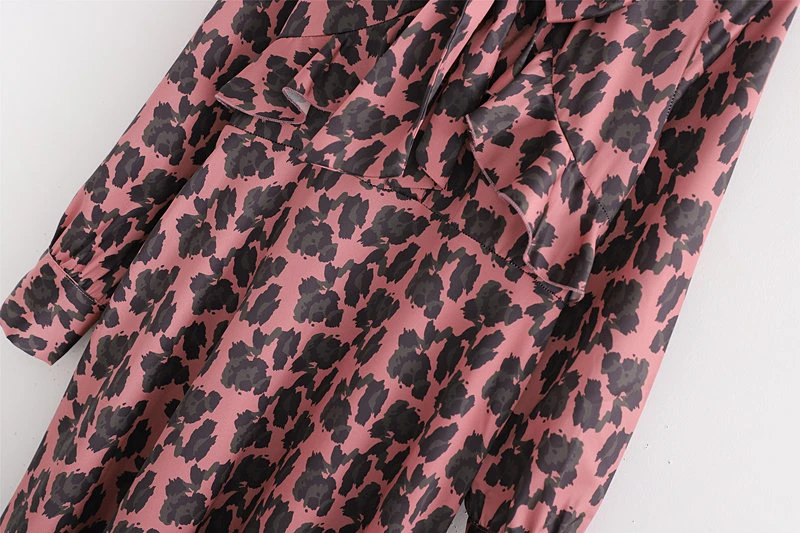 Леопардовое платье средней длины с животным принтом осень женское атласное платье-рубашка с длинным рукавом vestidos