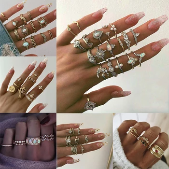 

18Pcs/Set Vintage Knuckle Rings For Women Fashion Jewelry Boho Geometric Heart Opal Crystal Midi Finger Ring Set Anillos Mujer