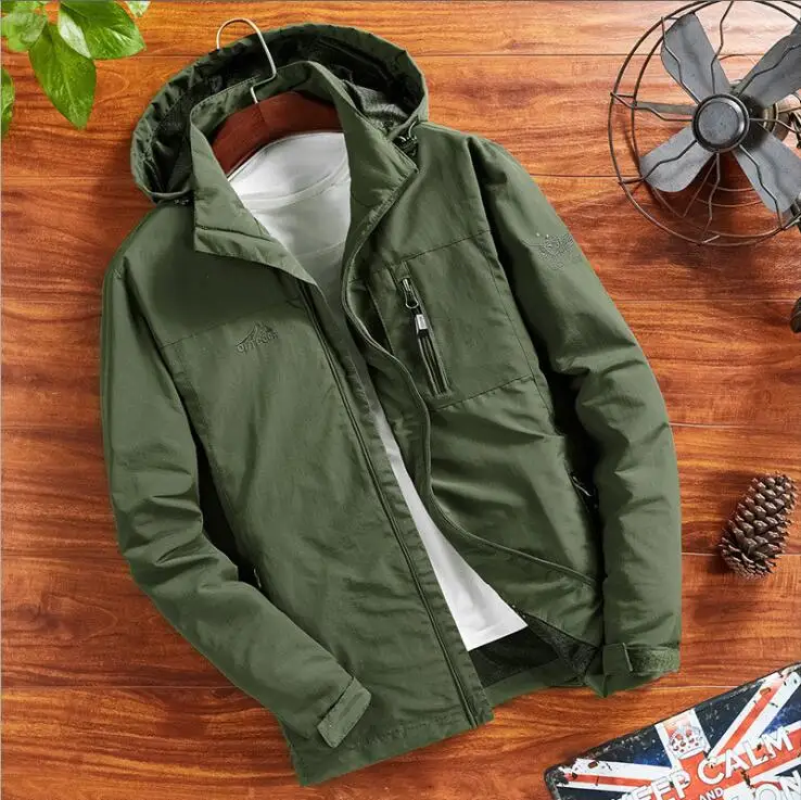 Водонепроницаемая куртка мужская осенняя куртка быстросохнущая ветрозащитная куртка повседневное пальто ветровка свободные мужские куртки и пальто M 4XL - Цвет: Армейский зеленый