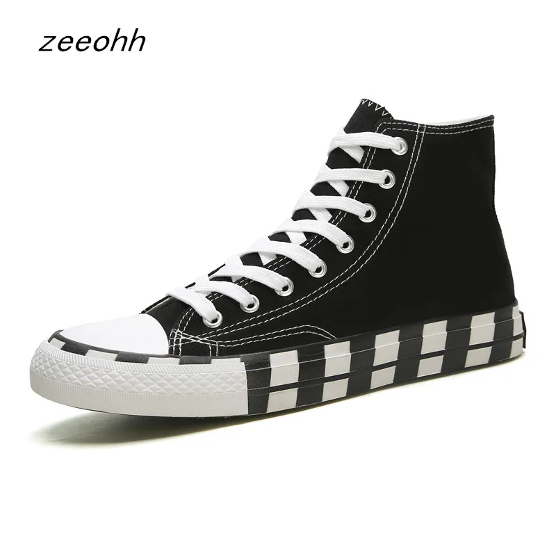 

2019 autumn new men's vulcanized shoes high quality canvas shoes high-top flat shoes fashion comfortable men's casual shoes