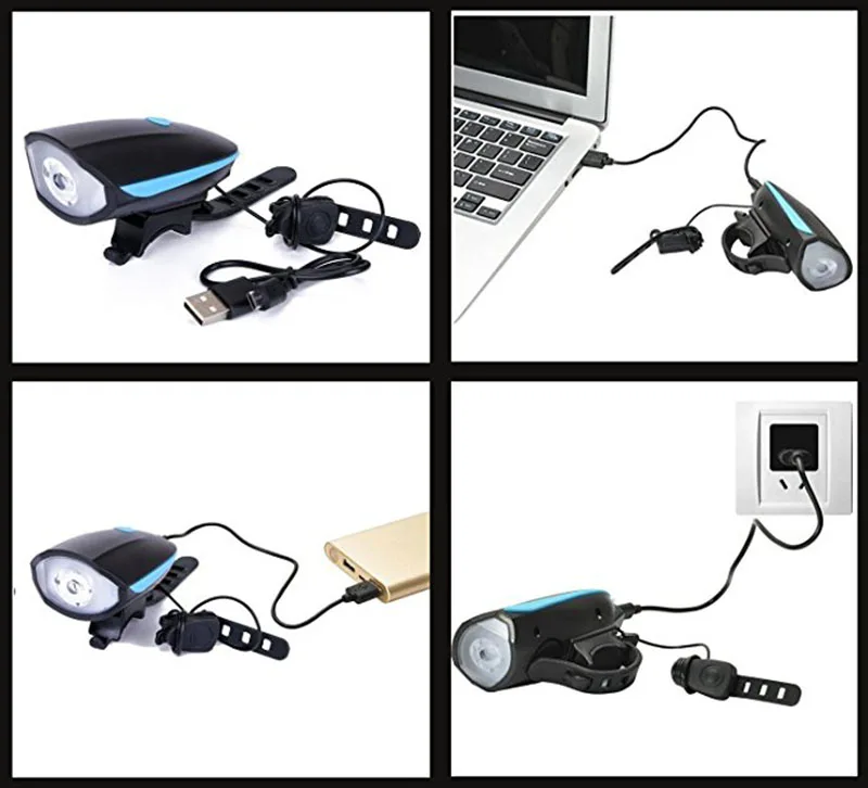 USB Перезаряжаемый велосипедный Звонок фонарик рожок для велосипеда свет фар Велоспорт Многофункциональный ультра яркий Электрический Громкий Рог Колокол