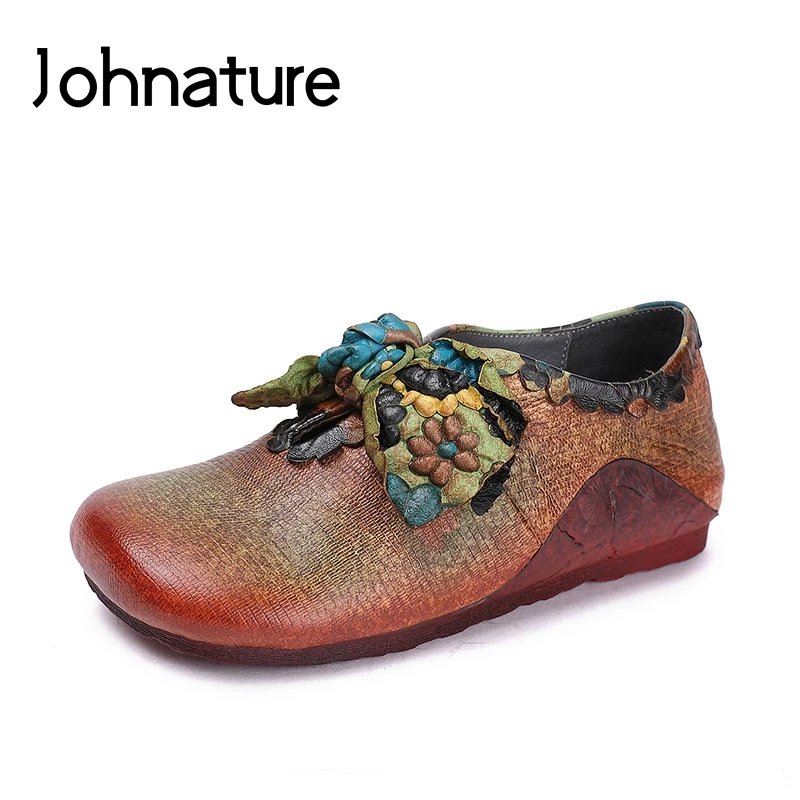 Johnature/Женская обувь на плоской подошве Повседневная из натуральной кожи Сезон