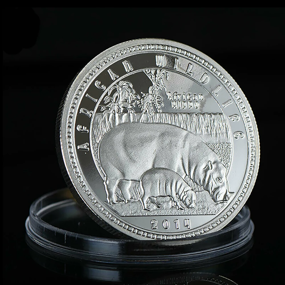 Best Seller Hipopótamo conmemorativo para niños, colección de monedas chapadas en plata, África, acampanada, para negocios DolGYkg6grx