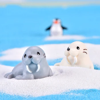 

ZOCDOU 1 Piece Beach Cute Walrus Small Animal Model Small Statue Figurine Crafts Figure Ornament Miniatures DIY Home Decor