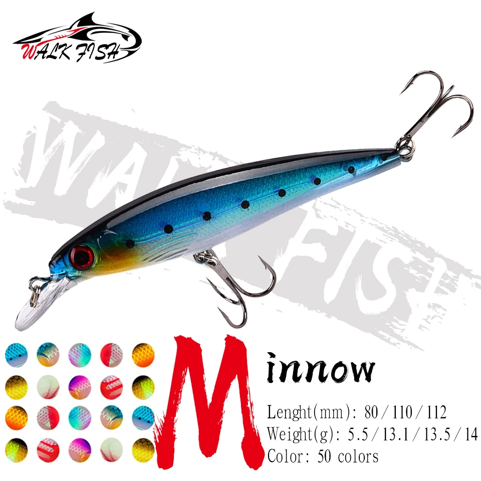 WALK FISH-Minnow Fishing Lure, Artificial Hard Bait, Floating Water Bait,  Swimbait Wobbler, Crankbait Tackle, Japan, 80mm-113mm