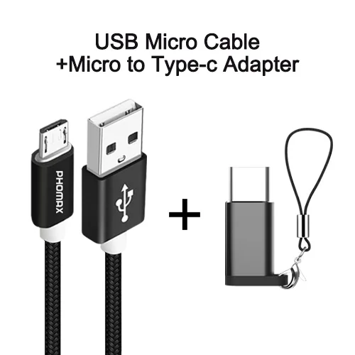 PHOMAX Micro USB кабель 5V2A нейлоновый плетеный кабель для синхронизации данных USB зарядное устройство для samsung S9 S8 huawei xiaomi mi8 7 Android Кабели для телефонов - Цвет: 1M Micro and Adapter