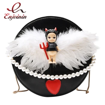 

Fashion Cute Feather Angel Pu Leather Heart Design Women Shoulder Bag Purses and Handbags Crossbody Bag Female Chain Bag