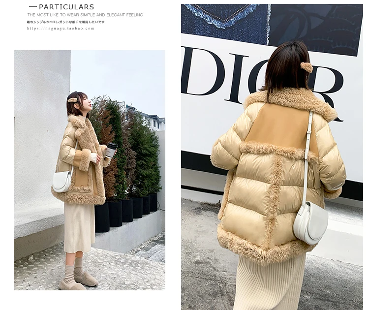 Натуральное шерстяное пальто, зимняя женская куртка, Женское зимнее пальто, новое лоскутное пальто из овечьей шерсти 90% белого утиного пуха, Женская куртка