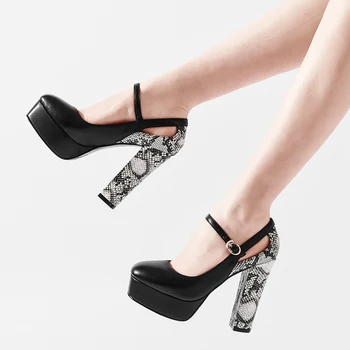 

SARAIRIS New Female Genuine Leather Platform Pumps High Block Heels Pumps Women Spring Office Elegant Shallow Shoes Woman