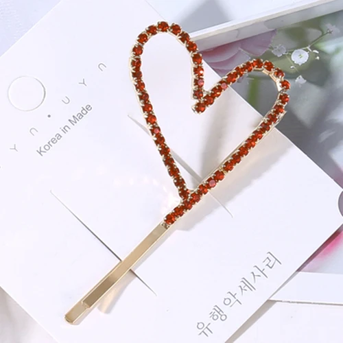 red heart М мизм Новинка геометрические корейские хрустальные заколки для волос буквы Стразы в форме сердца золотистые шпильки для волос женские заколки аксессуары для волос - Цвет: red heart