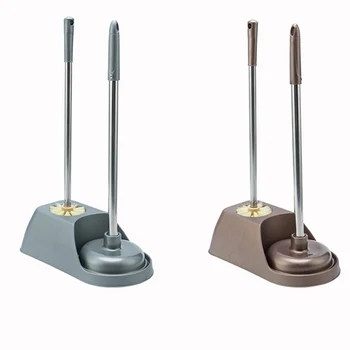 

Freestanding Plastic Toilet Bowl Brush Cleaner and Plunger Set Toilet Plunger and Bowl Brush for Bathroom Cleaning, Gray, Brown