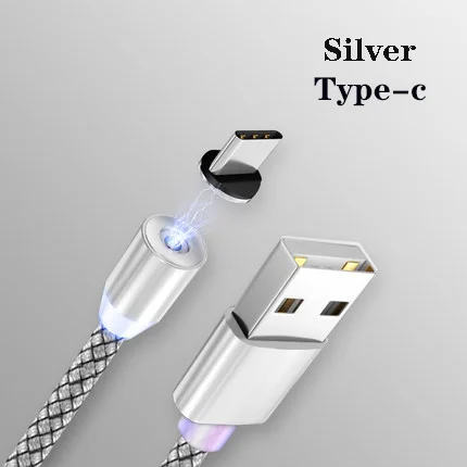 Магнитный usb-кабель 1 м 2 м, кабель для быстрой зарядки USB типа C, Магнитный зарядный кабель Micro usb для зарядки и передачи данных, кабель USB для мобильного телефона - Цвет: Silver Type-c