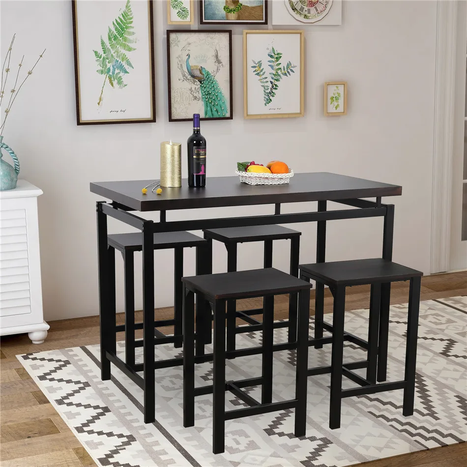 

5 Pcs Wooden Morden Table Stools Set Orgnizable Home Use Living Room Furniture Resturant Wooden Brige Bar Set Dining Set
