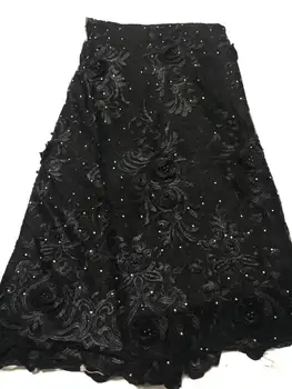

Cheap African French beaded lace fabric 2020 high quality lace black lace fabric Nigerian tulle lace fabric for wedding YYZ2323