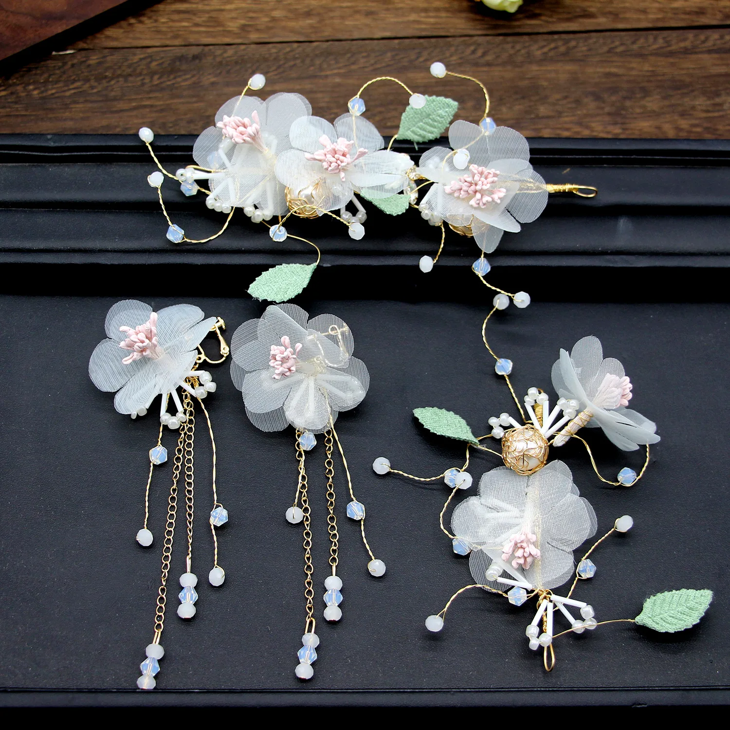 

Bride Wedding Headdress New Style Korean Style Flower Hair Band Earrings Set Banquet Formal Dress Accessories Children Headdress