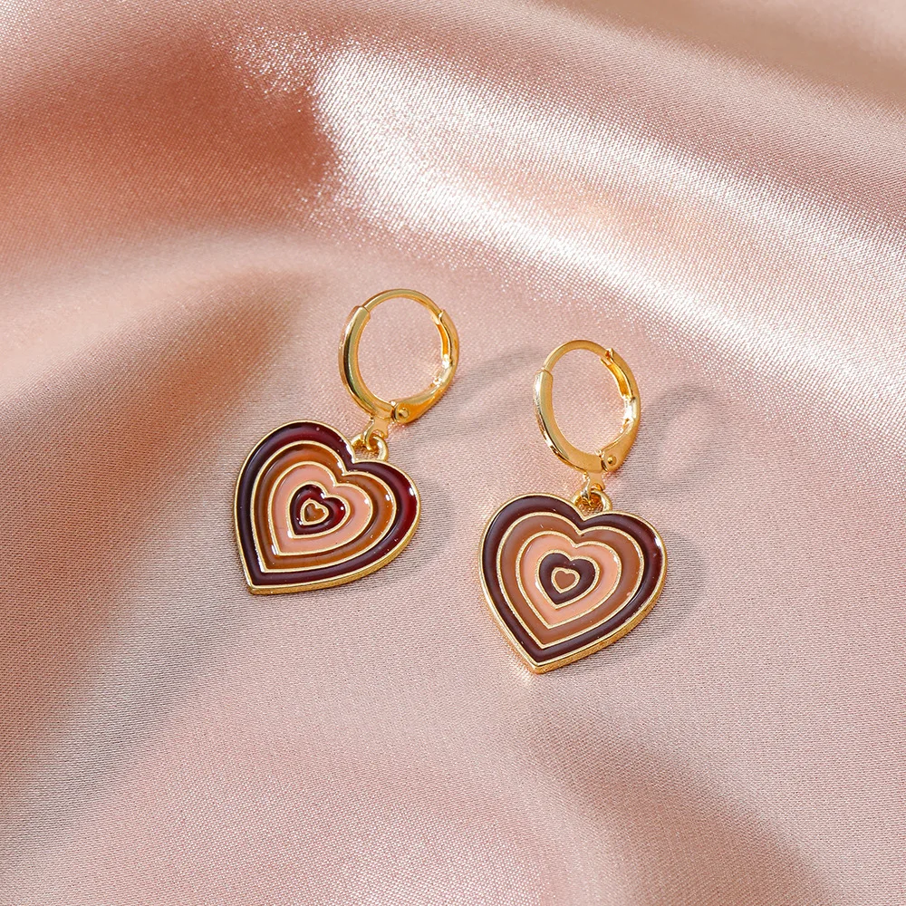 2021 Fashion Multi-layer Love Heart Dangle Earrings For Women New Y2K Simple Design Colourful Enamel Earring Trend Party Jewelry