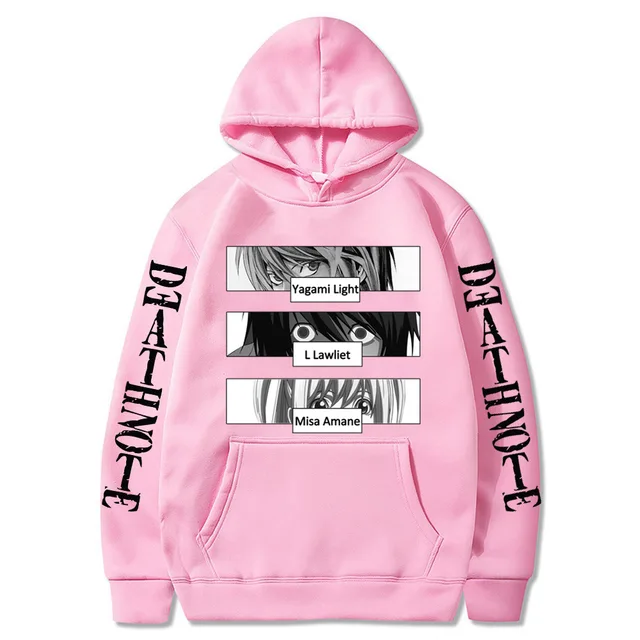 Oversized Men's Hoodie Death Note Anime Harajuku Top Funny Anime Print Unisex Cosplay Cool Sweatshirt Black Clothes Hip Hop Top Pink2