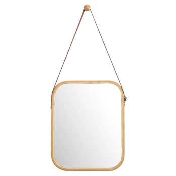 

Bathroom Mirror-Wall Mount Bamboo Frame Adjustable Hanging Strap Home Decor Dressing Hall Fitting Room(Bamboo 15.9 Inch x 13 Inc