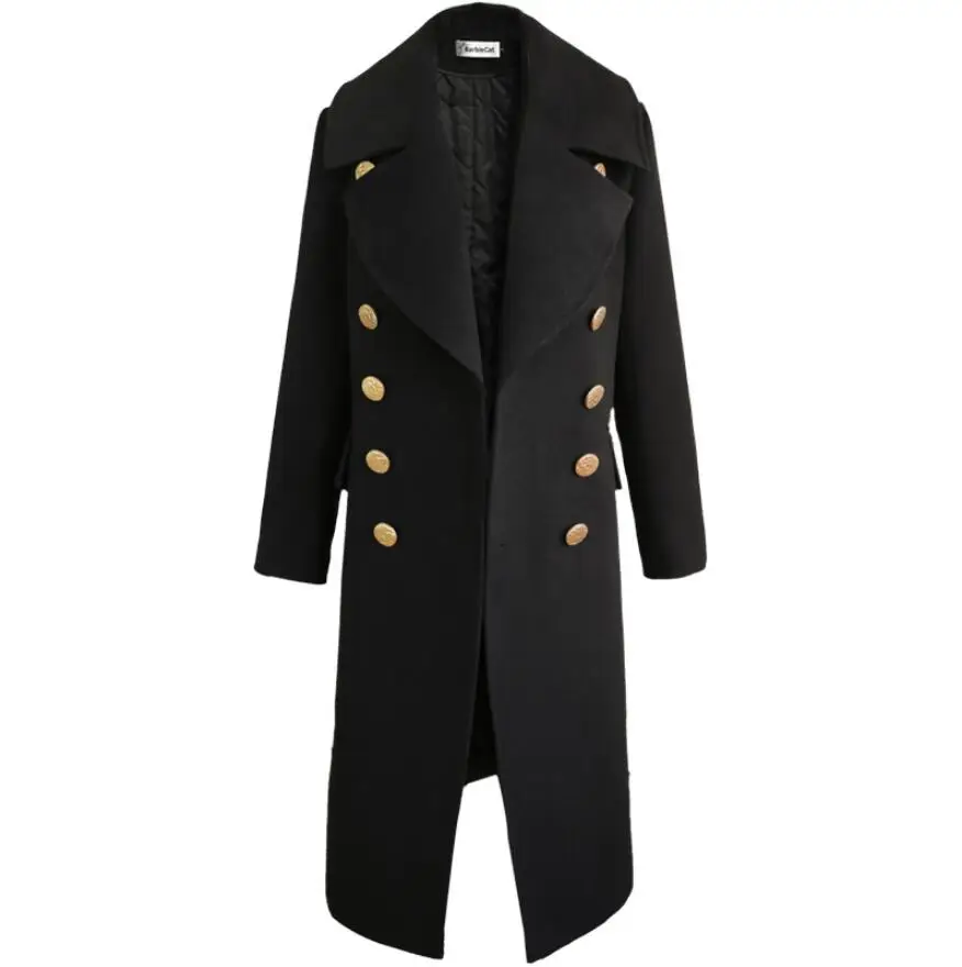 Женское черное шерстяное пальто, Осень-зима, модное, большое, с отворотом, длинный рукав, короткое, свободное, двубортное, шерсть, длинное пальто, r2200 - Цвет: black