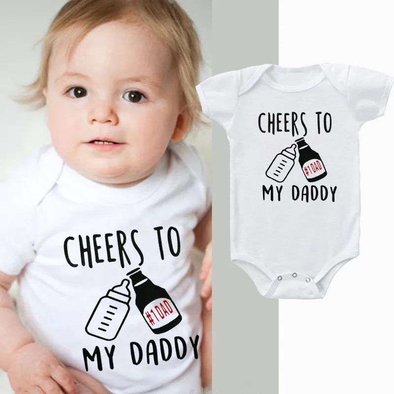 Боди для новорожденных с короткими рукавами и милым принтом и надписью «Cheers to My Dad», белая хлопковая Детская летняя одежда детский комбинезон, комбинезон