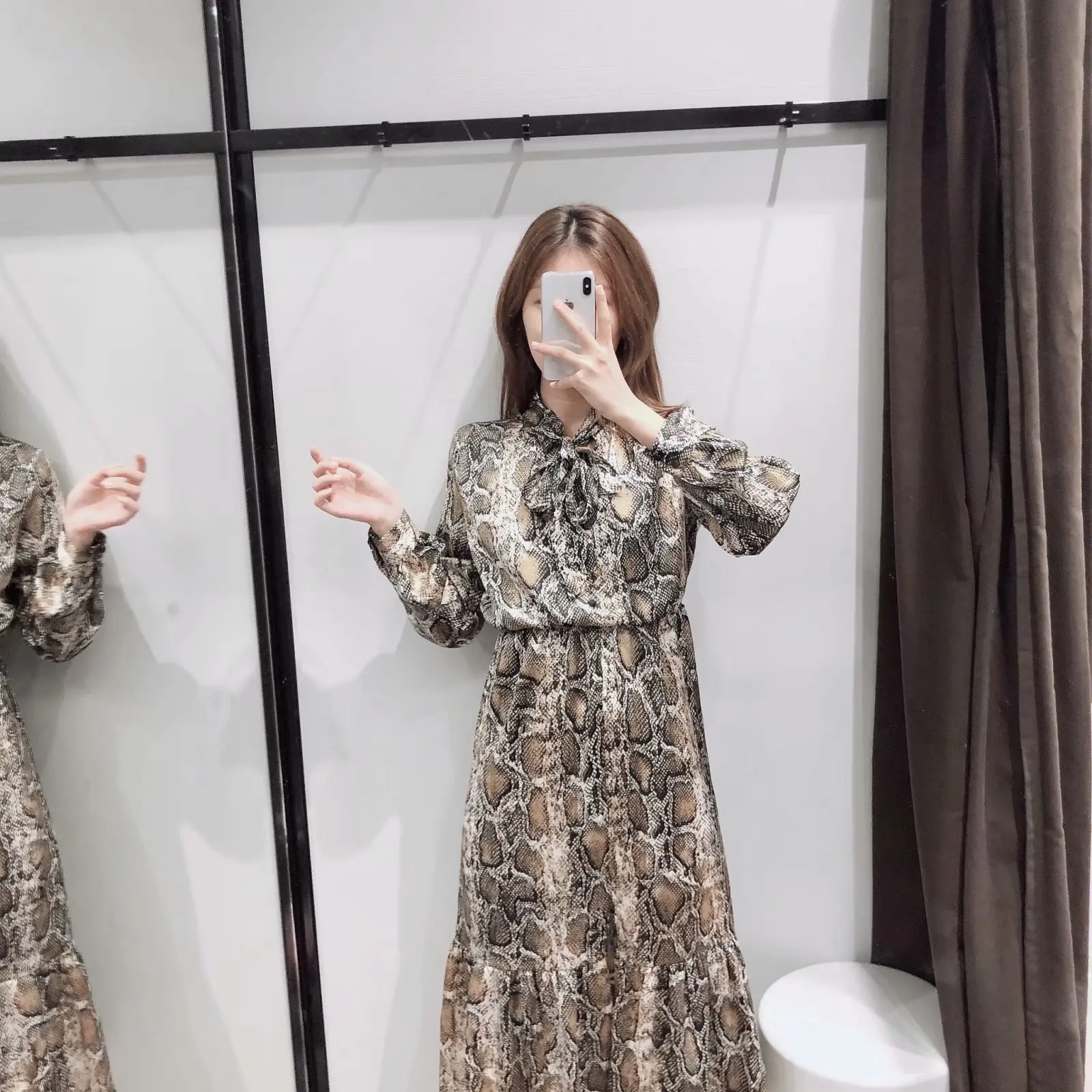 

Western Style Elegant Snakeskin Printed Waist Hugging Slimming Dress Versatile Medium-length Dress Base Skirt Women's WOMEN'S Dr