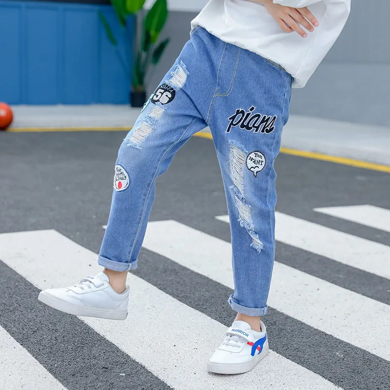 20370 BOY'S Pants New Style Autumn Korean-style Middle And Large CHILDREN'S Trousers Children Embroidery Jeans Pants Trouse