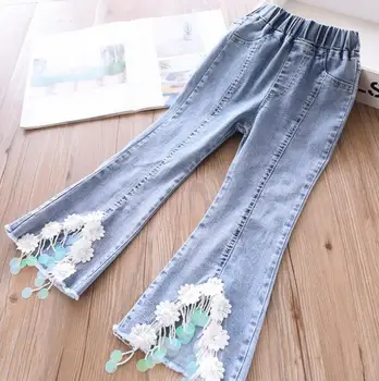 

2020 New Girls Denim Floral Pants Spring Fashion Girls Jean Pants 2-7t PO374