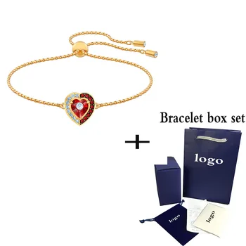 

CHAMSS Fashion BLACK BAROQUE Bracelet Clear and Red Heart Shaped Crystal Bracelet Wild Women's Romantic Bracelet