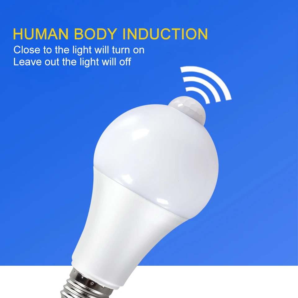 FOXGBF Lampada LED 12W 15W 18W PIR Motion Sensor Bulb 85-265V E27 Infrared Radiation Motion Detector Sensor Light Lamp for Home (1)